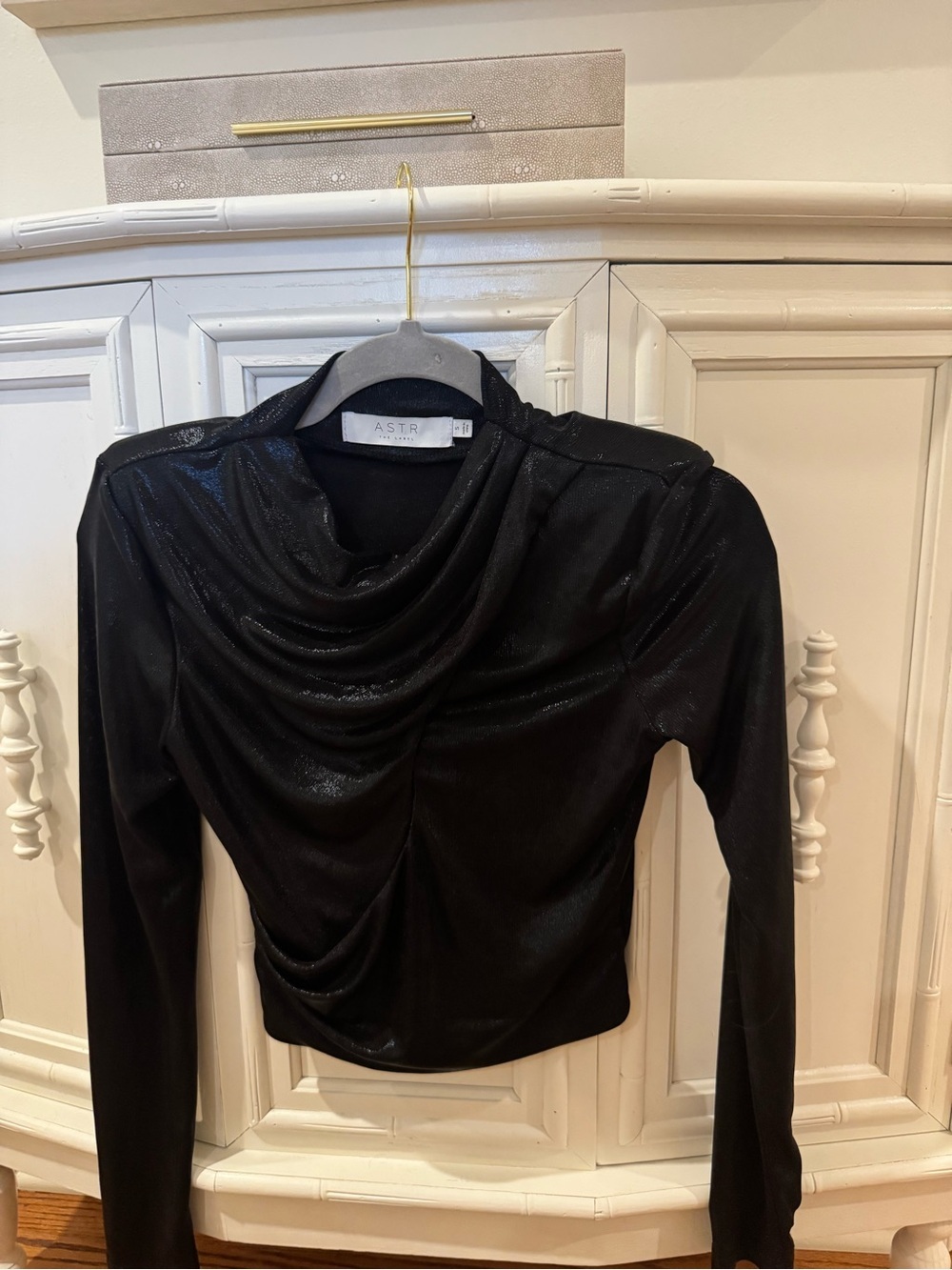 ASTR The Label Black Metallic Draped Long Sleeve Top Size S